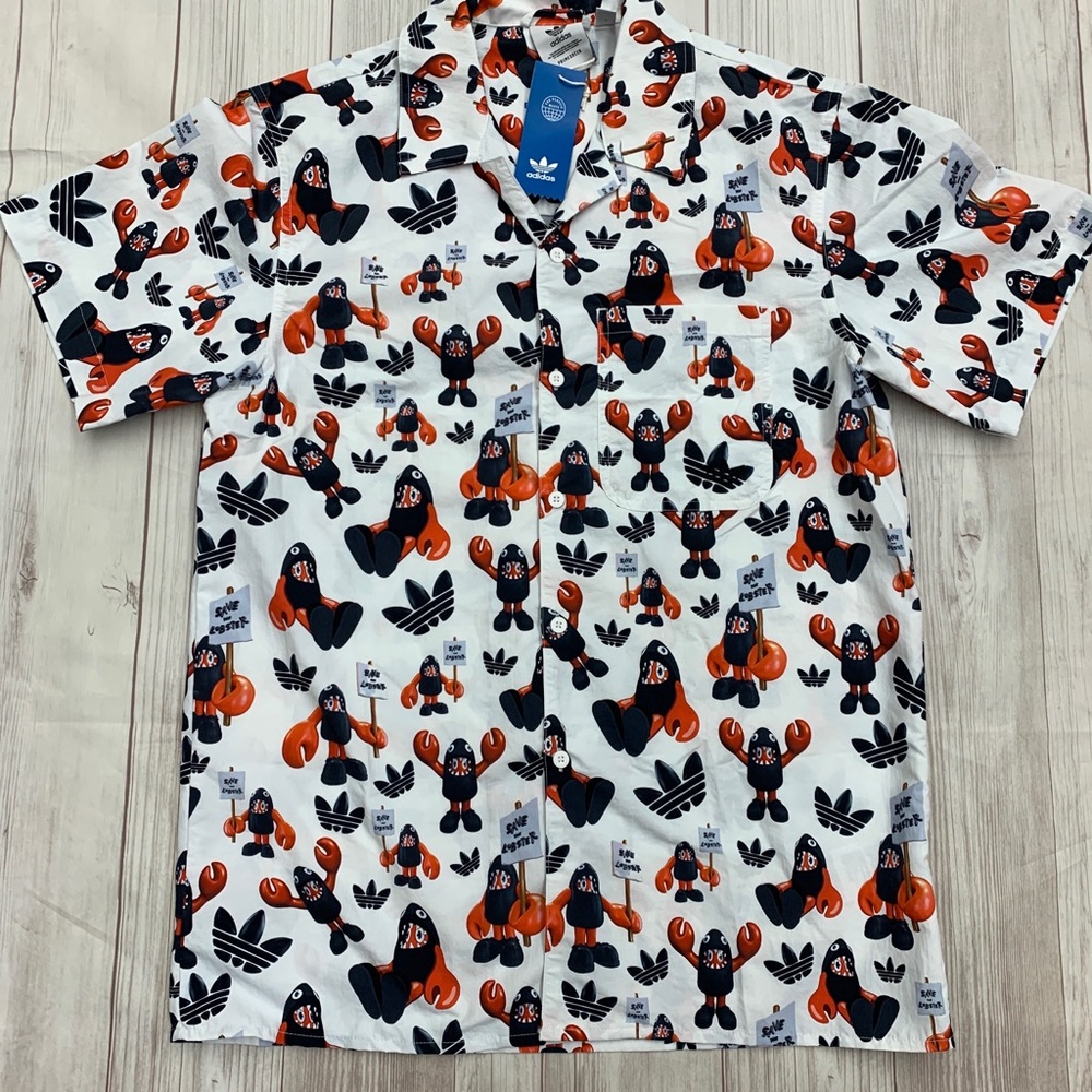 NWT adidas Philip Colbert Button Down Shirt Save The Lobster HA4702 Men's Small